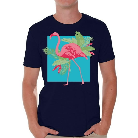 Awkward Styles Pink Flamingo Men's Shirt Summer T Shirt for Him Blue Beach Shirts Vacation T-shirt Beach Shirts for Dad Beach Outfit Summer T-shirt for Men Pink Shirt for Him Flamingo Shirt for Men