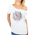 thumbnail image 1 of Awkward Styles Pink Floral Flamingo Off The Shoulder Tshirt for Women Summer Gifts for Her Pink Flamingo Ladies Off Shoulder Shirt Pink Flamingo Clothes for Women Flamingo T Shirt for Her Summer Shirt, 1 of 4