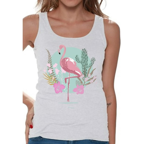 Awkward Styles Pink Floral Flamingo Tank Top T-Shirt for Her Flamingo Shirts Summer Clothes for Women Beach Tanks Pink Flamingo Tshirt for Ladies Summer Gifts Flamingo Shirts Beach Clothing Collection