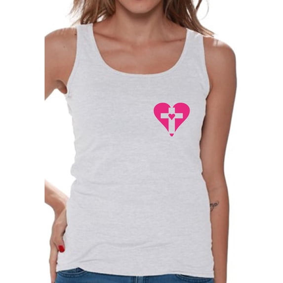 Awkward Styles Pink Heart Cross Tank Tops for Women Christian Clothes for Ladies Following Jesus Womens T-Shirt Christian Gifts Jesus Tank Top Jesus Clothing Jesus T Shirt for Her Cross Ladies Shirt
