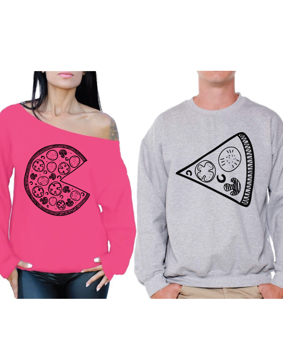 Awkward Styles Pizza Sweatshirts for Couples Funny Matching Pizza Couples Sweaters Pizza Slice Off Shoulder Sweatshirt for Women Pizza Sweater for Men Valentine's Day Cute Gift for Pizza Lovers - image 1 of 5