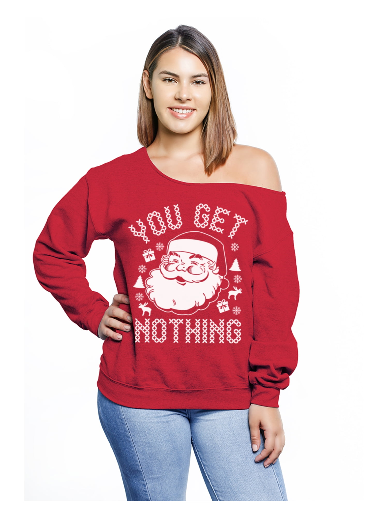 Awkward Styles Plus Size You Get Nothing Christmas Sweatshirt Off Shoulder Funny Christmas Gifts for Women Bad Santa Ugly Christmas Sweater Oversized Xmas Chunky Sweater Funny Holiday Outfit Walmart.c...