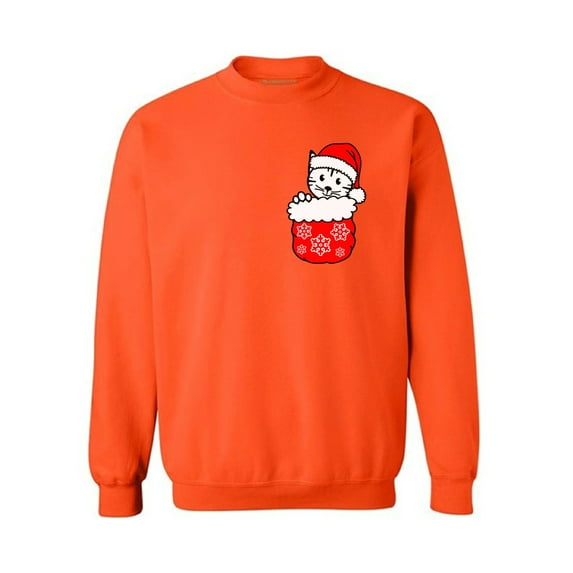 Awkward Styles Pocket Cat Christmas Sweatshirt Christmas Cat Holiday Sweatshirt Kitten in Pocket Funny Christmas Sweater Party Xmas Gifts Christmas Sweatshirt for Men for Women Cat Christmas Sweater