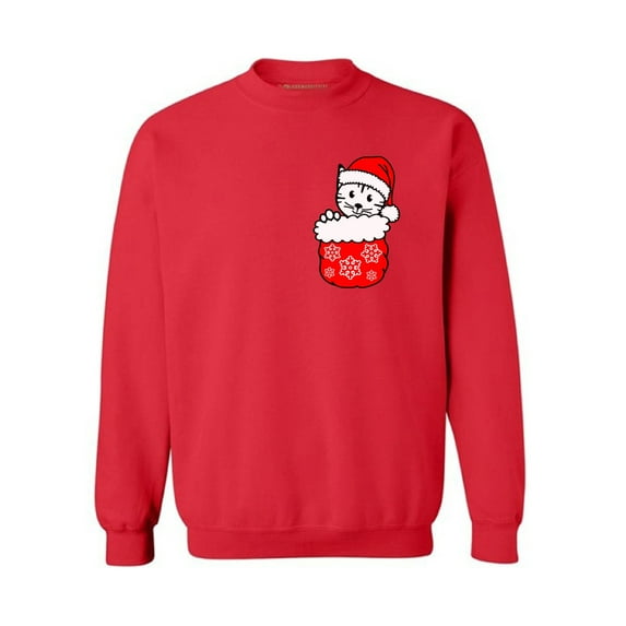 Awkward Styles Pocket Cat Christmas Sweatshirt Christmas Cat Holiday Sweatshirt Kitten in Pocket Funny Christmas Sweater Party Xmas Gifts Christmas Sweatshirt for Men for Women Cat Christmas Sweater
