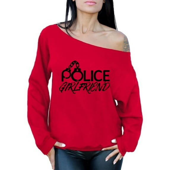 Awkward Styles Police Girlfriend Sweatshirt Proud Police Girlfriend Off the Shoulder Sweatshirt Valentine's Day Gift Police Officer Girlfriend Valentine Sweater for Women Police Girlfriend Gifts