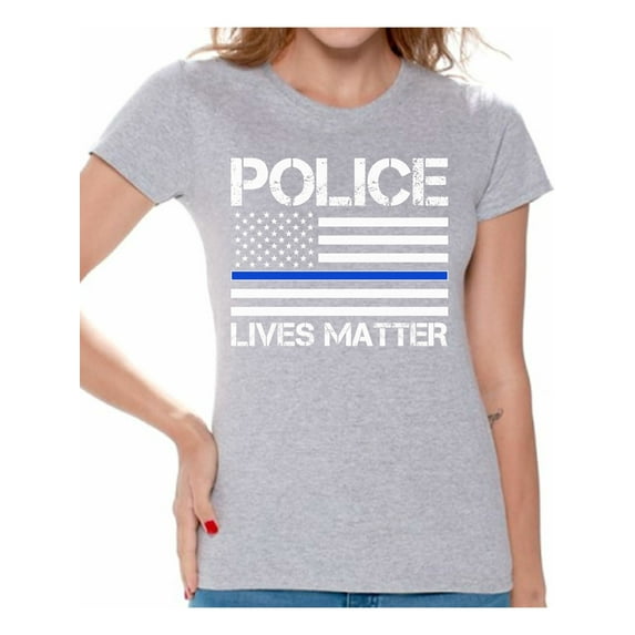 Awkward Styles Political Shirt for Women's Police Lives Matter Shirt Justice for Police Ladies T Shirt Police Shirt USA Flag