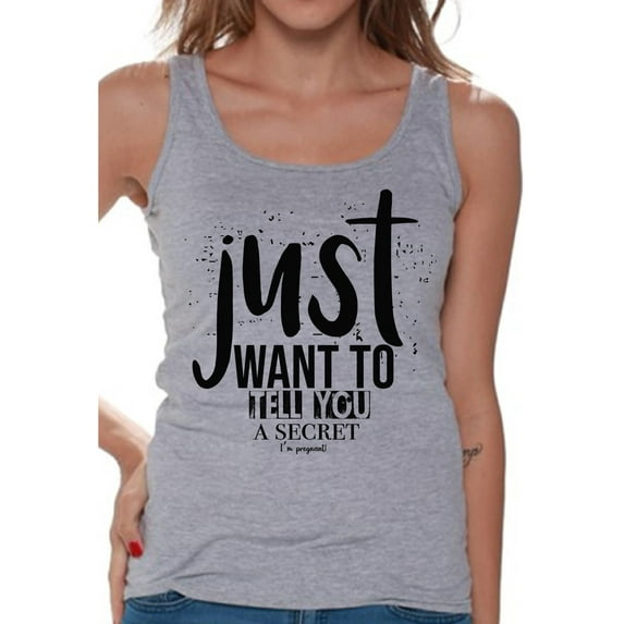 Awkward Styles Pregnancy Tank Top for Ladies Womens Baby Announcement Tanks I Just Want To Tell You a Secret Tank Top for Women I'm Pregnant Shirts Pregnancy T-Shirt for Her Pregnancy Reveal Shirt