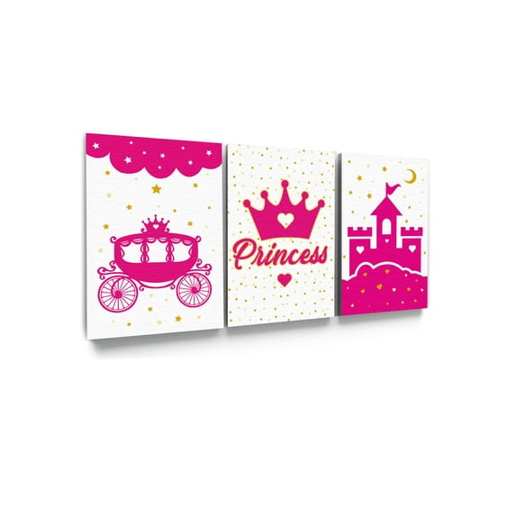 Awkward Styles Princess's Room Wall Art Pink Poster for Home Gifts for Baby Girl Kids Room Wall Art for Kids Ready to Hang Set of 3 Girls Play Room Wall Decor Pink Canvas Decor Ideas