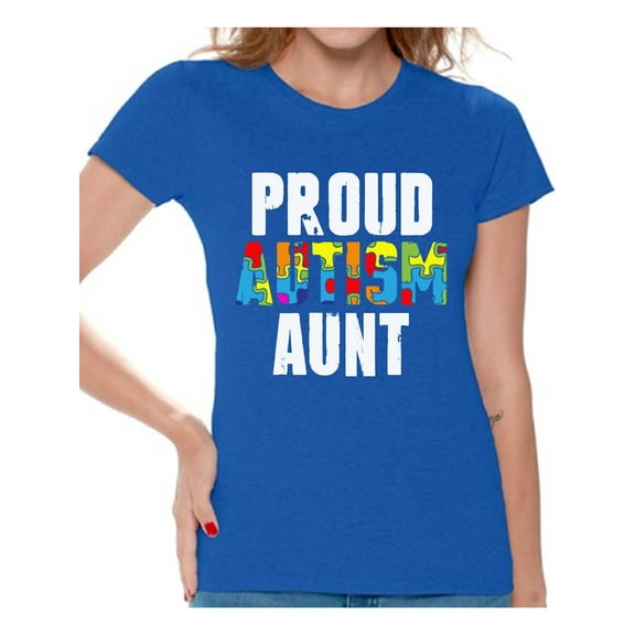 Awkward Styles Proud Autism Aunt Tshirt for Women Autistic Pride Autism Awareness Family Shirts Autism Gifts for Women Autism Awareness Shirts for Her Family Autism T Shirts Autism Gifts for Aunt