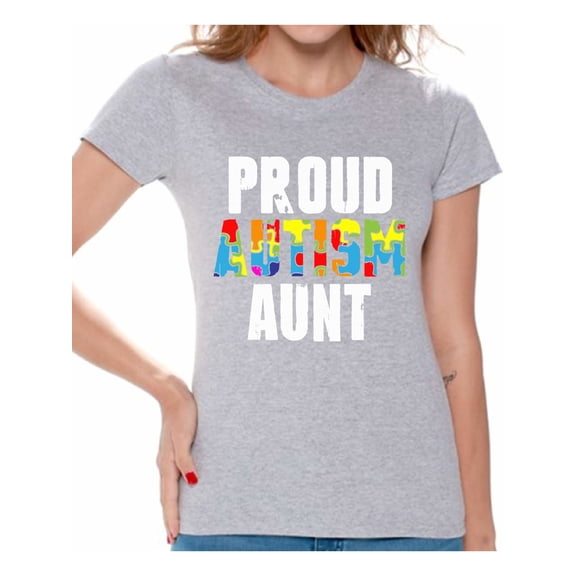 Awkward Styles Proud Autism Aunt Tshirt for Women Autistic Pride Autism Awareness Family Shirts Autism Gifts for Women Autism Awareness Shirts for Her Family Autism T Shirts Autism Gifts for Aunt