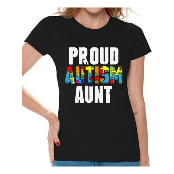 Awkward Styles Proud Autism Aunt Tshirt for Women Autistic Pride Autism Awareness Family Shirts Autism Gifts for Women Autism Awareness Shirts for Her Family Autism T Shirts Autism Gifts for Aunt