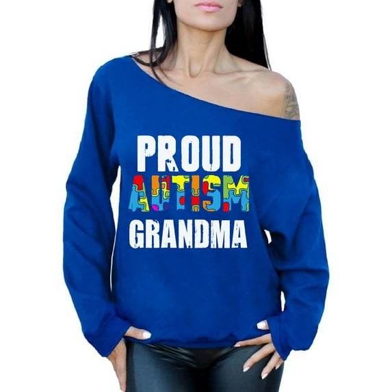Awkward Styles Proud Autism Grandma Sweatshirt Off Shoulder Autism Awareness Sweater for Women Autism Sweater Oversized Autism Gifts for Grandma Autism Grandma Sweatshirt Loose Fit Autism Sweater