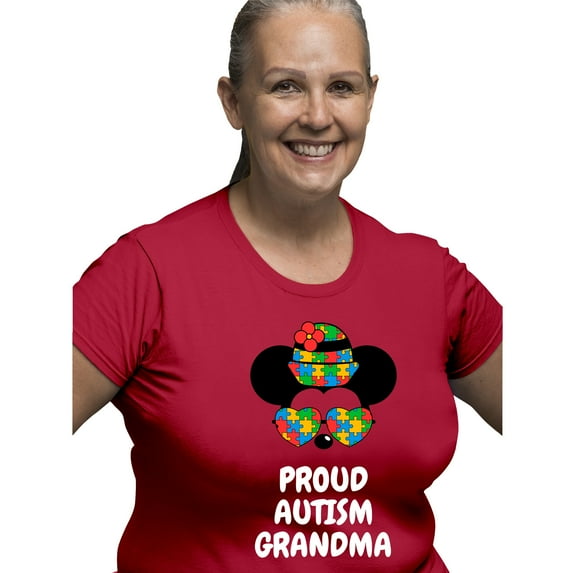 Awkward Styles Proud Autism Grandma T-shirt for Women Steamboat Willie Mickey Autism Family Minnie Ladies Cotton Short Sleeve T-shirts S M L XL 2XL 3XL Graphic Tee