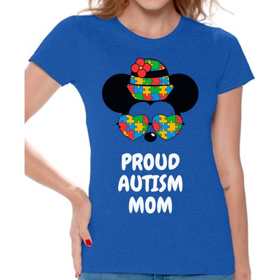 Awkward Styles Proud Autism Mom T-shirt for Women Steamboat Willie Family Minnie Mother Ladies Cotton T-shirts Mickey Autism S M L XL 2XL 3XL Short Sleeve Graphic Tee