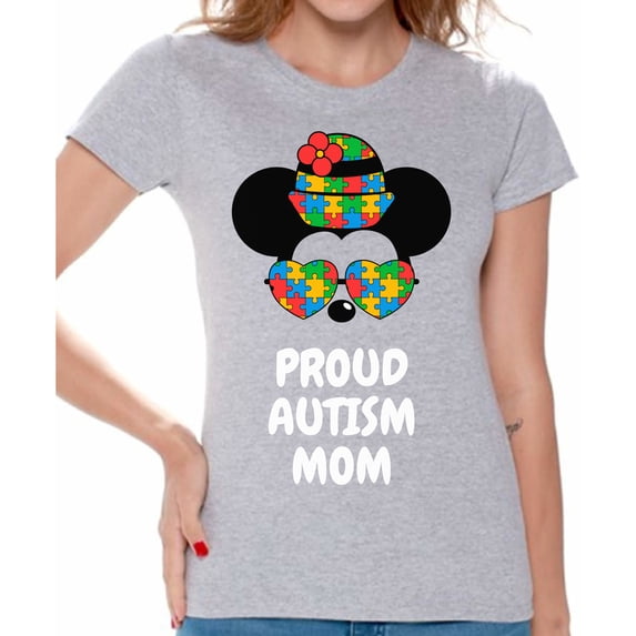 Awkward Styles Proud Autism Mom T-shirt for Women Steamboat Willie Family Minnie Mother Ladies Cotton T-shirts Mickey Autism S M L XL 2XL 3XL Short Sleeve Graphic Tee