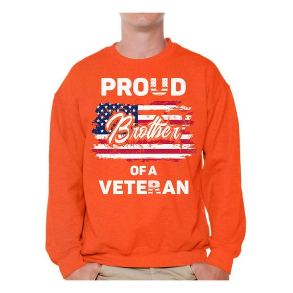 Awkward Styles Proud Brother of a Veteran Men Crewneck USA Pride Proud Brother Sweater 4th July Gift Retro USA Flag Sweatshirt for Brother Proud American USA Veteran Brother Crewneck