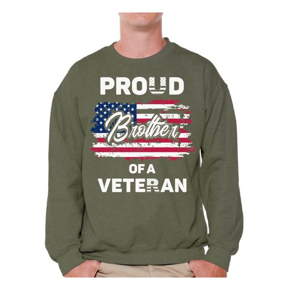 Awkward Styles Proud Brother of a Veteran Men Crewneck USA Pride Proud Brother Sweater 4th July Gift Retro USA Flag Sweatshirt for Brother Proud American USA Veteran Brother Crewneck