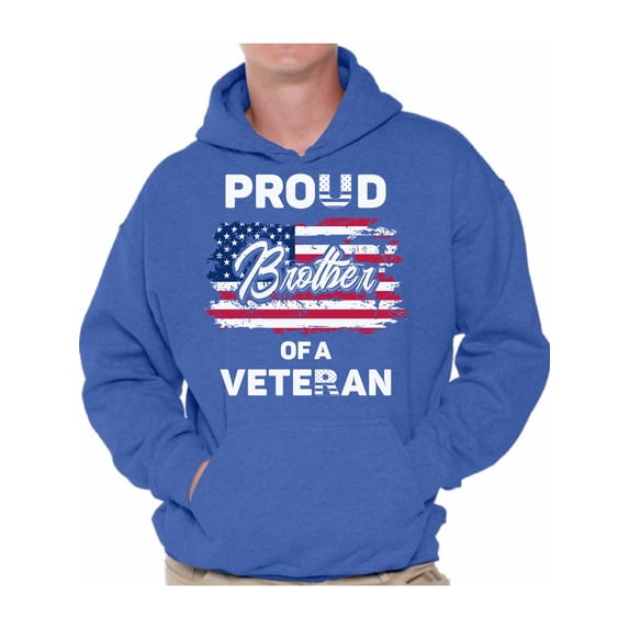 Awkward Styles Proud Brother of a Veteran Men Hoodie Love USA 4th of July Brother Hooded Sweatshirt Brother Gifts USA Patriotic Hooded Sweater for Brother I'm American Proud Brother Hoodie