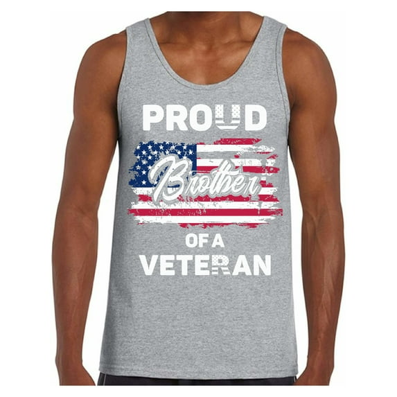 Awkward Styles Proud Brother of a Veteran Men Tank Top USA Gifts Patriotic Brother Shirt One Nation American Flag Tank for Brother Independence Day Pro America Brother Top Proud American