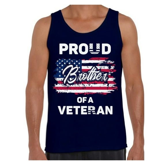 Awkward Styles Proud Brother of a Veteran Men Tank Top USA Gifts Patriotic Brother Shirt One Nation American Flag Tank for Brother Independence Day Pro America Brother Top Proud American