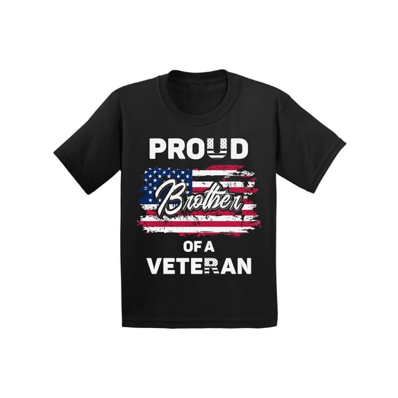 Awkward Styles Proud Brother of a Veteran Toddler Shirt 4th of July Party Retro USA Flag T shirt for Brother Patriotic Kid Gifts Pro America Brother Tshirt Made in USA 4th July Brother T-shirt