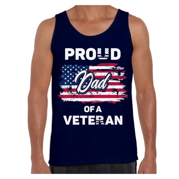 Awkward Styles Proud Dad of a Veteran Men Tank Top Superhero USA Patriotic Dad Shirt Red White and Blue 4th of July Top for Dad Love USA Proud Dad Tank 4th of July Party Retro USA Tshirt for Dad