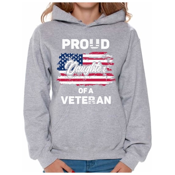 Awkward Styles Proud Daughter of a Veteran Women Hoodie 4th of July Gifts Retro American Flag Hooded Sweatshirt for Daughter I'm American Proud Daughter Hooded Sweater Daughter Gifts