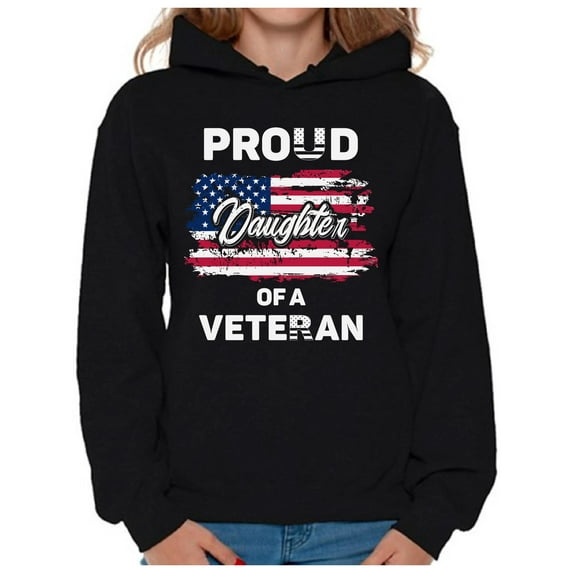 Awkward Styles Proud Daughter of a Veteran Women Hoodie 4th of July Gifts Retro American Flag Hooded Sweatshirt for Daughter I'm American Proud Daughter Hooded Sweater Daughter Gifts