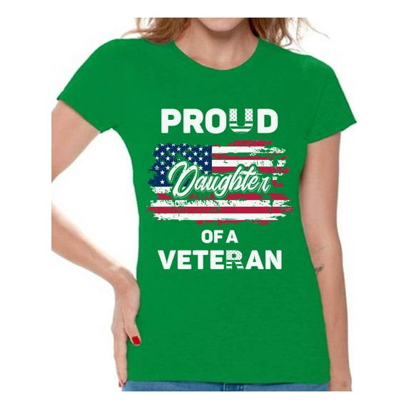 Awkward Styles Proud Daughter of a Veteran Women Shirt Daughter Gifts Vintage USA Tshirt for Daughter Independence Day Proud Daughter T shirt One Nation USA Veteran T-shirt for Daughter