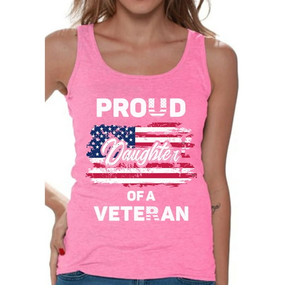 Awkward Styles Proud Daughter of a Veteran Women Tank Top Made in the USA 4th of July Shirt for Daughter Patriotic Gifts Proud Daughter Tank 4th of July Party USA Military Tank Top for Daughter