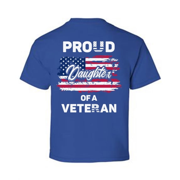 Awkward Styles Proud Daughter of a Veteran Youth Shirt Independence Day Vintage USA Flag Daughter Tshirt One Nation Proud Daughter T shirt for Girls Superhero USA Daughter Print on the Back Only
