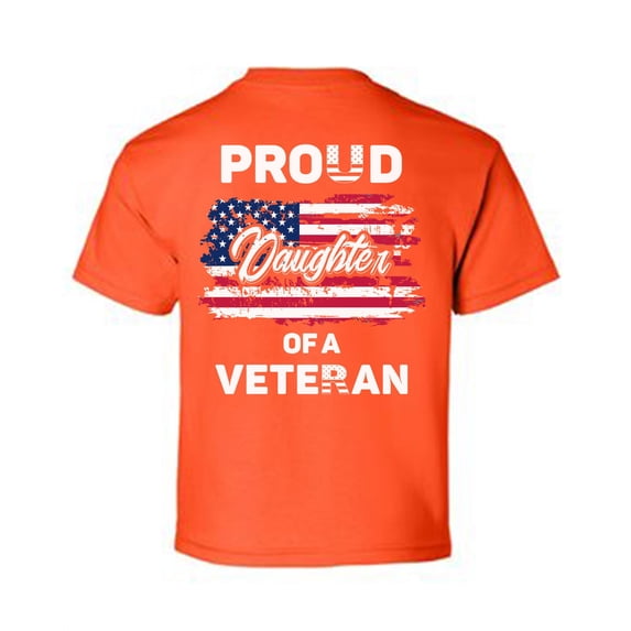 Awkward Styles Proud Daughter of a Veteran Youth Shirt Independence Day Vintage USA Flag Daughter Tshirt One Nation Proud Daughter T shirt for Girls Superhero USA Daughter Print on the Back Only