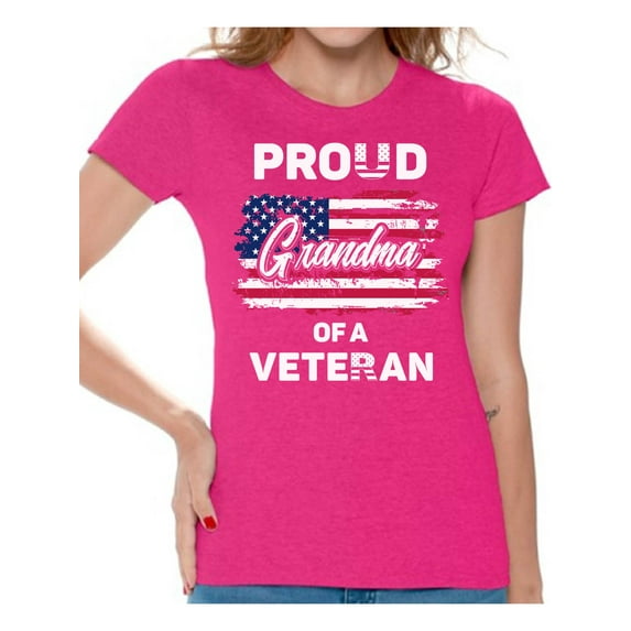 Awkward Styles Proud Grandma of a Veteran Shirt Grandma Gifts Patriotic Grandma T shirt USA Veteran Tshirt for Grandma I'm American Vintage USA Flag Grandma T-shirt 4th of July Gifts