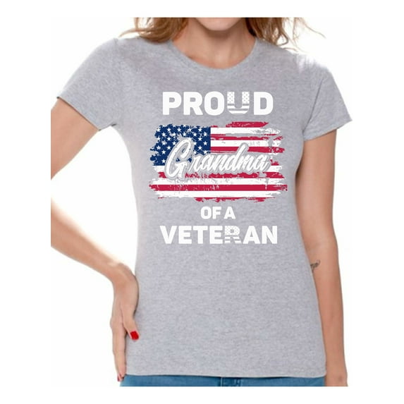 Awkward Styles Proud Grandma of a Veteran Shirt Grandma Gifts Patriotic Grandma T shirt USA Veteran Tshirt for Grandma I'm American Vintage USA Flag Grandma T-shirt 4th of July Gifts