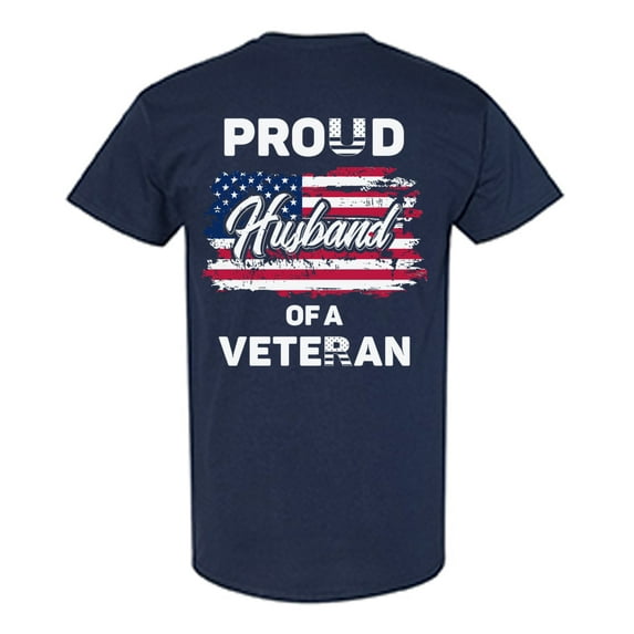 Awkward Styles Proud Husband of a Veteran Shirt 4th of July Gifts USA Flag Tshirt for Husband I'm American Veteran Husband T shirt Proud American Vintage USA T-shirt for Husband Print on the Back Only