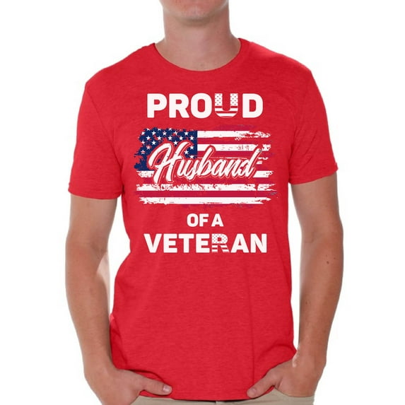 Awkward Styles Proud Husband of a Veteran T Shirt for Men American Flag Men Shirt Patriotic Gifts for Him Stripes and Stars Clothing American Style Proud Husband of a Veteran T Shirt for Dad