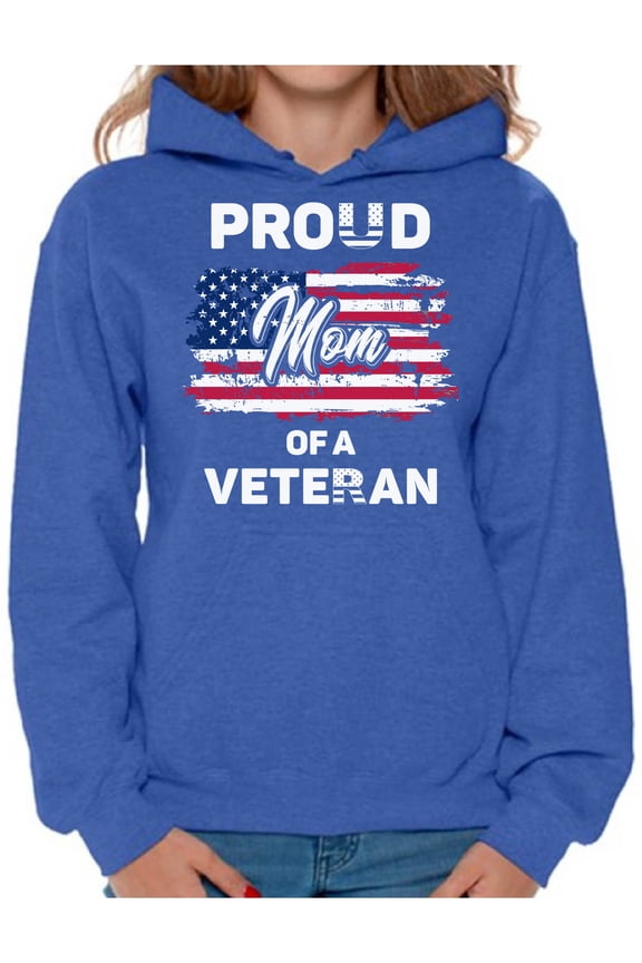 Proud Mom of a Veteran Hoodie 4th of July Gifts USA Flag Hooded Sweater for Mom Love America Veteran Mom Sweatshirt Red White and Blue Patriotic Hooded Sweatshirt for Mom USA Pride