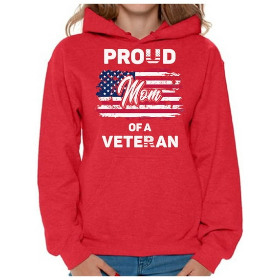 Awkward Styles Proud Mom of a Veteran Hoodie 4th of July Gifts USA Flag Hooded Sweater for Mom Love America Veteran Mom Sweatshirt Red White and Blue Patriotic Hooded Sweatshirt for Mom USA Pride