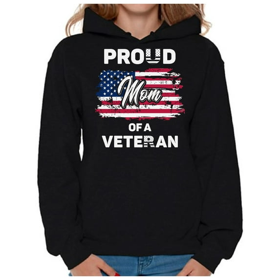 Awkward Styles Proud Mom of a Veteran Hoodie 4th of July Gifts USA Flag Hooded Sweater for Mom Love America Veteran Mom Sweatshirt Red White and Blue Patriotic Hooded Sweatshirt for Mom USA Pride
