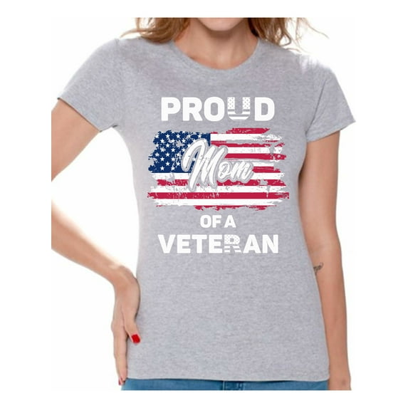 Awkward Styles Proud Mom of a Veteran Shirt USA Gifts for Mom Retro American Flag Mom Tshirt Proud Mom Patriotic Mom Veteran Shirts 4th of July Gifts Vintage USA T shirt for Mom Veteran Gifts