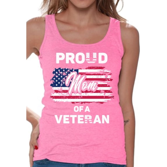 Awkward Styles Proud Mom of a Veteran Tank Top Mom Gifts American Flag Tank Top for Mom Veterans Day Vintage USA Mom Shirt Proud American Patriotic Veteran Tank Top for Mom Stripes and Stars