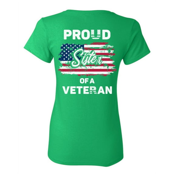 Awkward Styles Proud Sister of a Veteran Women Shirt I'm American Vintage USA Flag T shirt for Sister 4th of July Gifts Proud Sister Tshirt Red White and Blue USA Veteran Print on the Back Only
