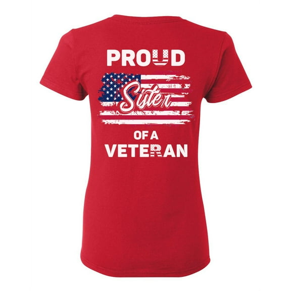 Awkward Styles Proud Sister of a Veteran Women Shirt I'm American Vintage USA Flag T shirt for Sister 4th of July Gifts Proud Sister Tshirt Red White and Blue USA Veteran Print on the Back Only