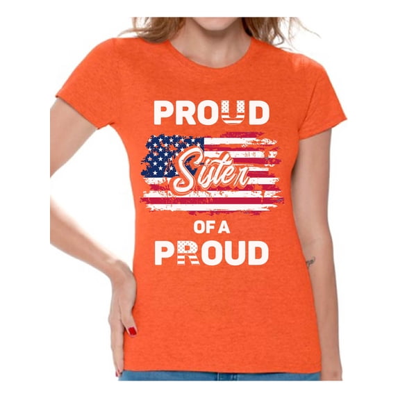 Awkward Styles Proud Sister of a Veteran Women Shirt I'm American Vintage USA Flag T shirt for Sister 4th of July Gifts Proud Sister Tshirt Red White and Blue USA Veteran T-shirt for Sister
