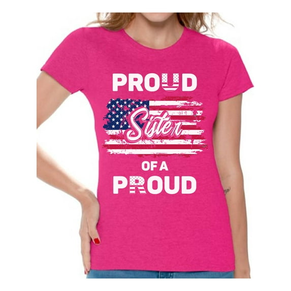 Awkward Styles Proud Sister of a Veteran Women Shirt I'm American Vintage USA Flag T shirt for Sister 4th of July Gifts Proud Sister Tshirt Red White and Blue USA Veteran T-shirt for Sister