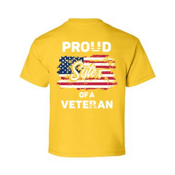 Awkward Styles Proud Sister of a Veteran Youth Shirt USA Pride Vintage American Flag Sister T Shirt 4th of July Gifts Proud Sister Tshirt for Girls Little American Patriotic Print on the Back Only