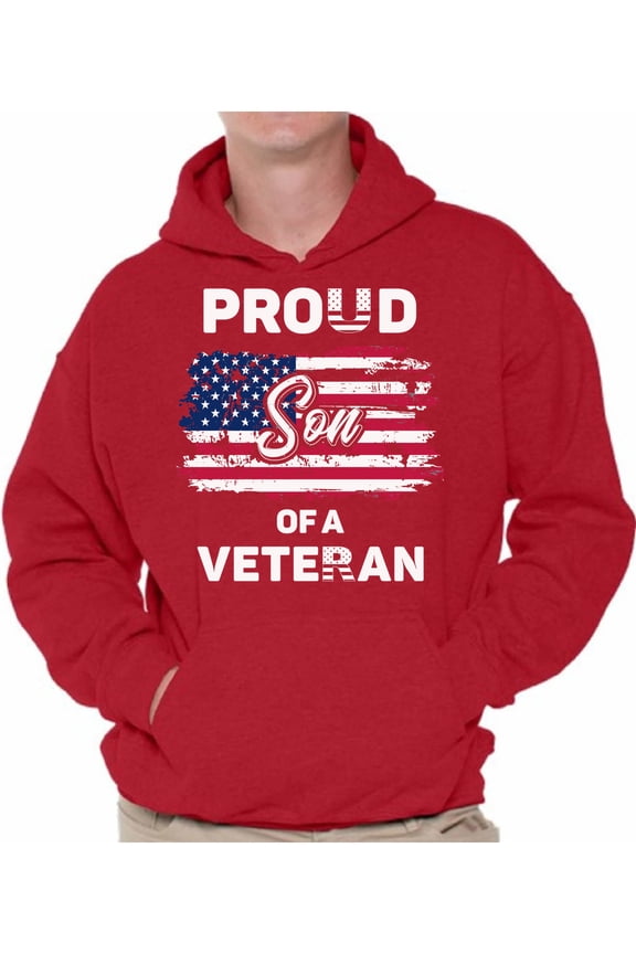 Proud Son of a Veteran Men Hoodie 4th of July Gifts USA Hooded Sweatshirt for Son 4th of July Party Proud Son Hooded Sweater Patriotic Gifts Vintage Flag Hoodie for Son