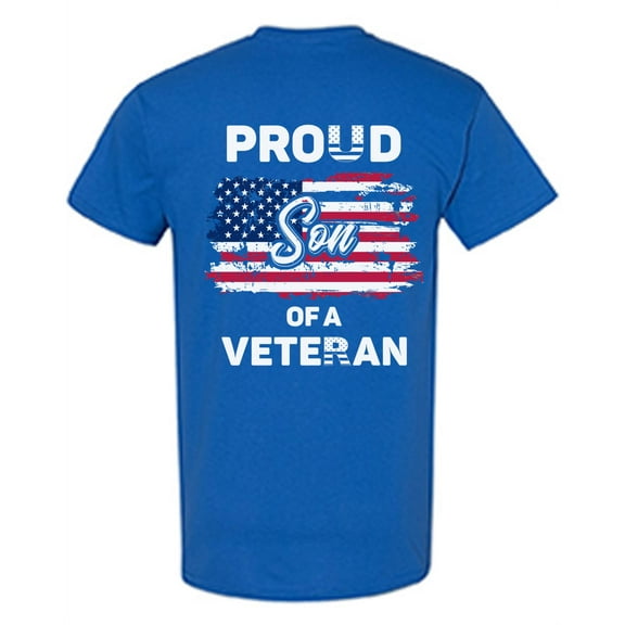 Awkward Styles Proud Son of a Veteran Men Shirt Patriotic Son Gifts Proud Son T shirt Little American USA Veteran Tshirt for Son I'm American Vintage USA Flag Son T-shirt Print on the Back Only