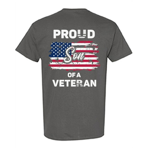 Awkward Styles Proud Son of a Veteran Men Shirt Patriotic Son Gifts Proud Son T shirt Little American USA Veteran Tshirt for Son I'm American Vintage USA Flag Son T-shirt Print on the Back Only