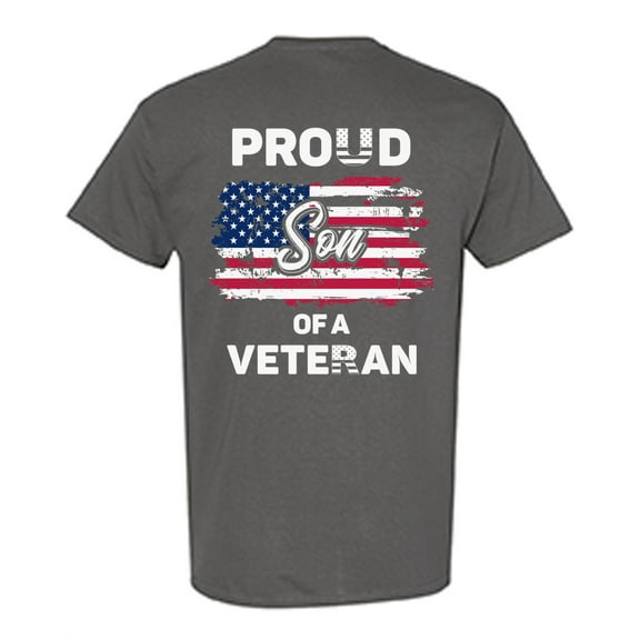 Awkward Styles Proud Son of a Veteran Men Shirt Patriotic Son Gifts Proud Son T shirt Little American USA Veteran Tshirt for Son I'm American Vintage USA Flag Son T-shirt Print on the Back Only